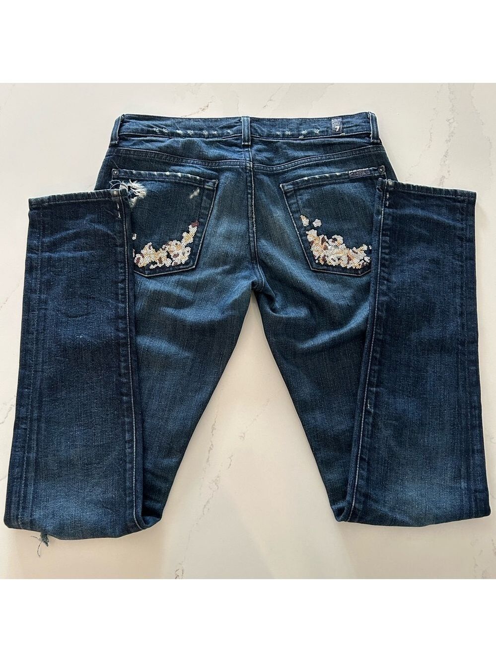 7 For All Mankind Roxanne Distressed Skinny Jeans Denim Size 28 Blue